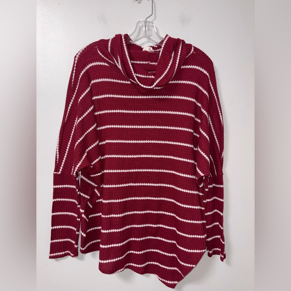 Bibi Burgundy White Striped Oversized Cowl Neck Sweater M/L Women’s Cozy Chic‎
